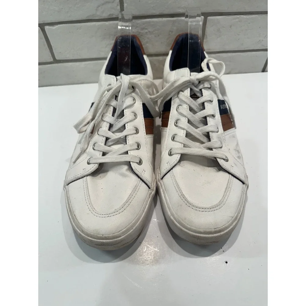 Nautica Garrison Men Size 12‎ White Brown Blue Stripe Casual Sneakers Shoes